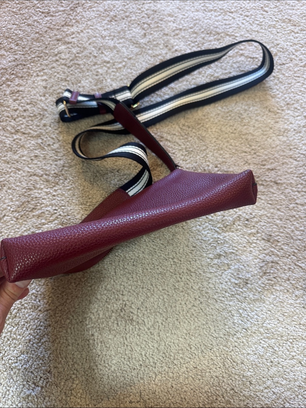 Marc Jacobs Burgundy Pebbled Leather Crossbody with Striped Strap - Picture 3 of 4